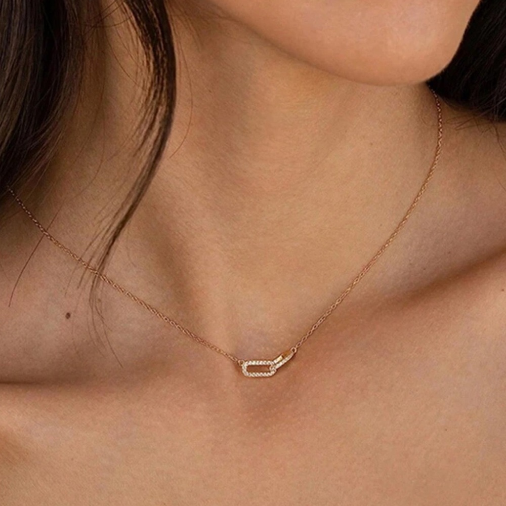 Elegant Gold Link Necklace, Cubic Zirconia Link Necklace